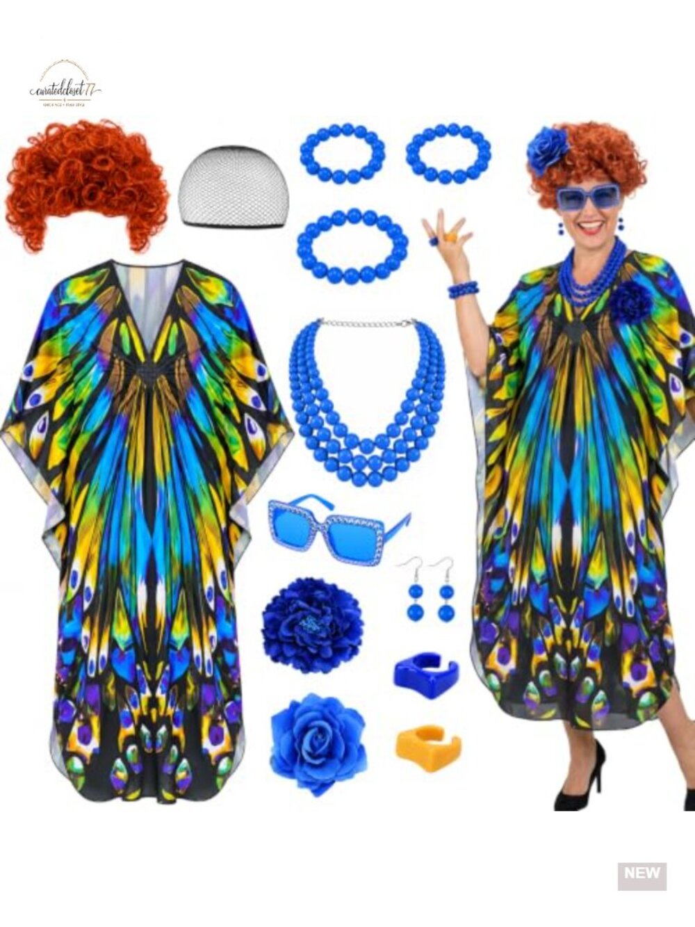 Halloween Landlady Caftan Costume Set Wig Jewelry Sunglasses Cosplay